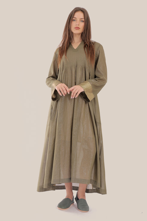 Long Doubleface dress in metallic cotton voile.